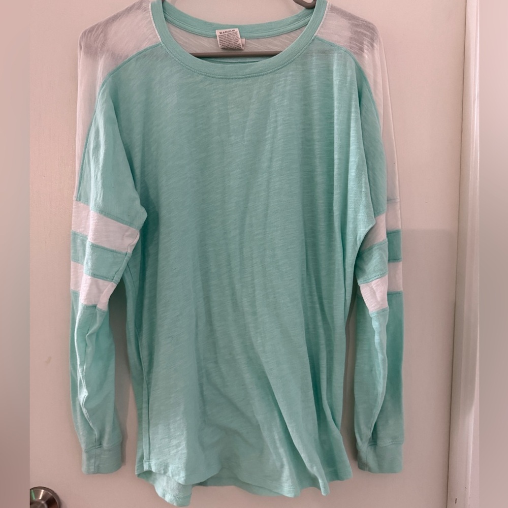 Mint Green Long Sleeve Shirt with White Stripes